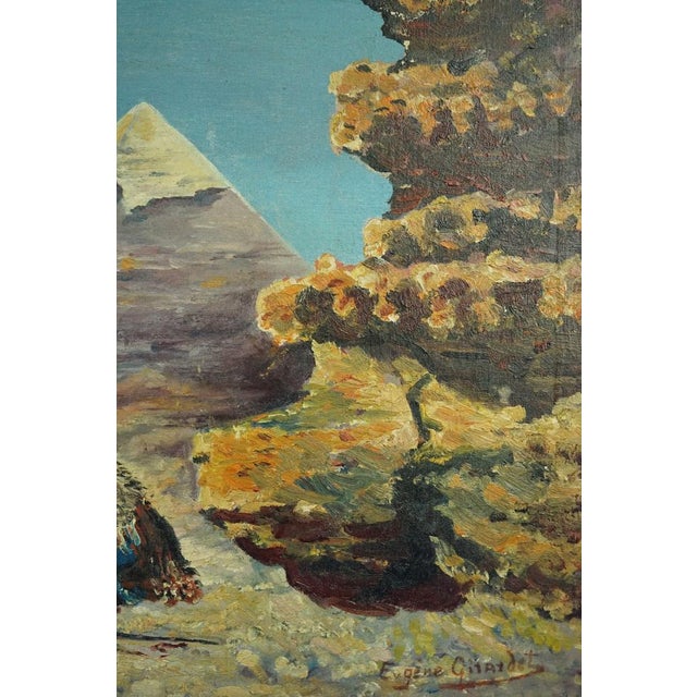 Eugène Alexis Girardet, Praying Arab with a Camel and Pyramids, Egypt, Late 19th Century, Oil on Canvas For Sale - Image 7 of 13