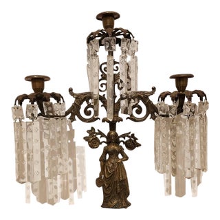 Mid 19th Century Victorian Bronze and Crystal Candelabra For Sale