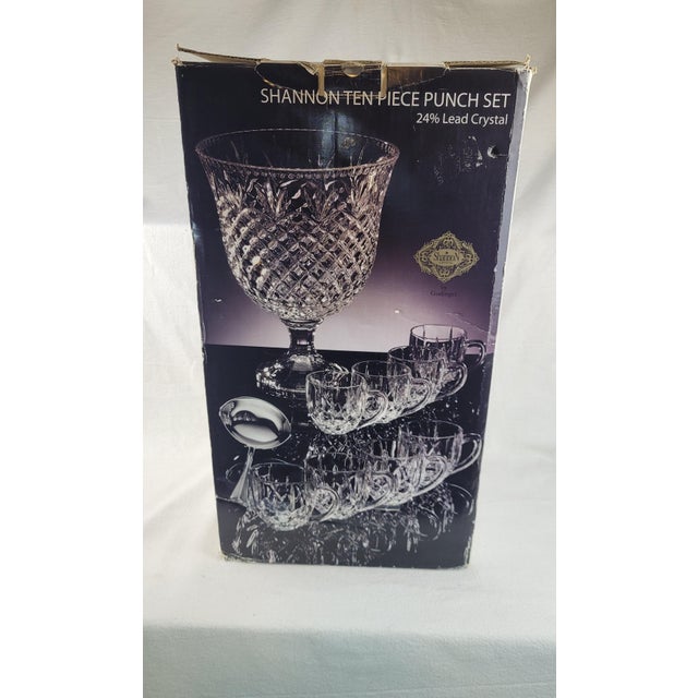 Late 20th Century Shannon Crystal by Godinger Punch Set 24% Lead Crystal Bowl Cups Ladle - 10 Pieces For Sale - Image 11 of 12