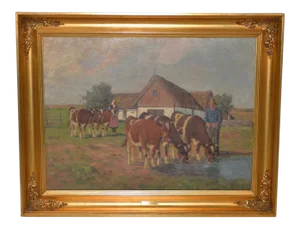 Axel Hansen (Dutch, 1896-1936) Country Farm Landscape W/ Cattle C.1920s