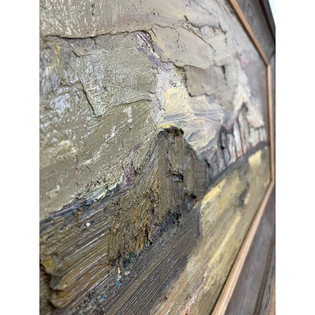 Vintage Textured Abstract Landscape Painting on Canvas in Black Frame Signed by M.Bile For Sale - Image 4 of 10