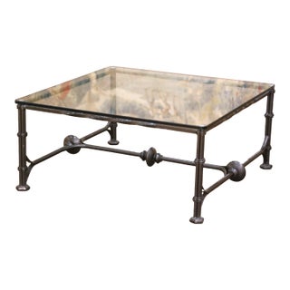 Mid-Century Iron and Glass Coffee Table in the Manner of Diego Giacometti For Sale