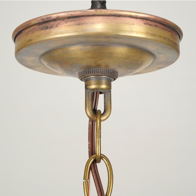 Metal Vintage Art Deco Scalloped Stenciled Opal Glass Pendant Light For Sale - Image 7 of 8