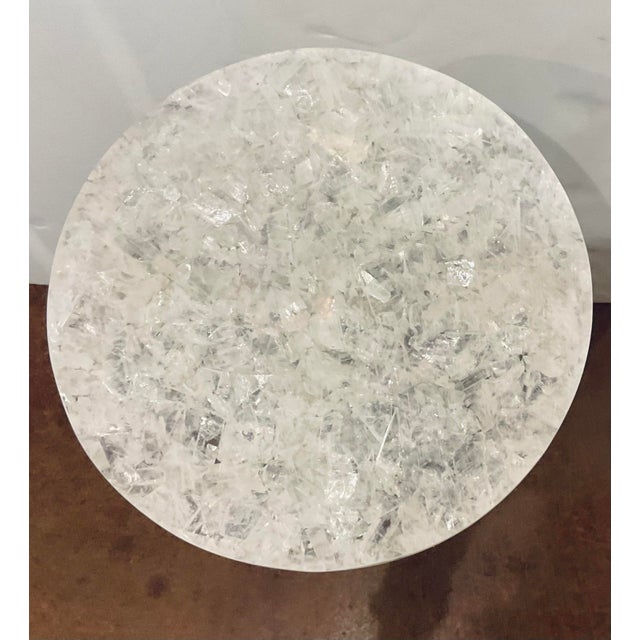 Stylish Modern Gypsom Drinks Table, silver fret metal base, showroom floor sample