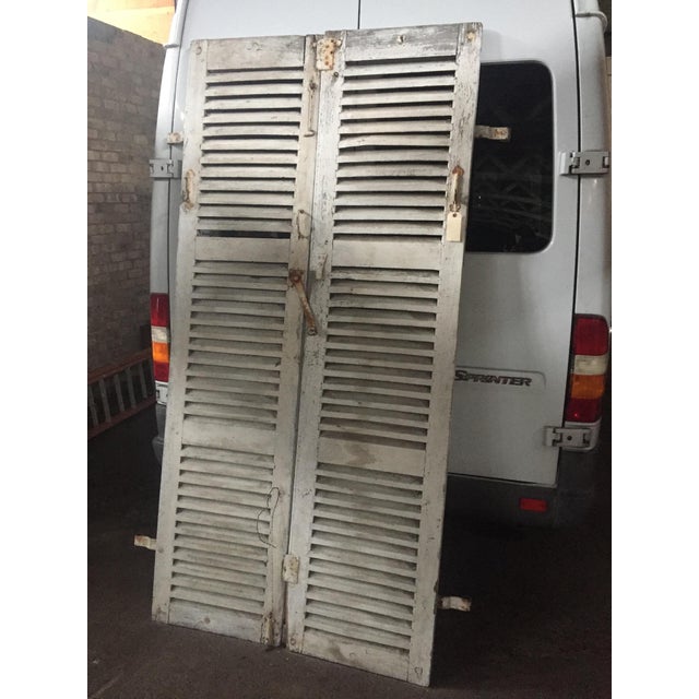 Antique White Antique French Shutters - a Pair For Sale - Image 8 of 13