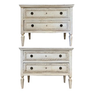 Rare Pair of 19th Century Carved Painted Gustavian Dresser Commodes For Sale
