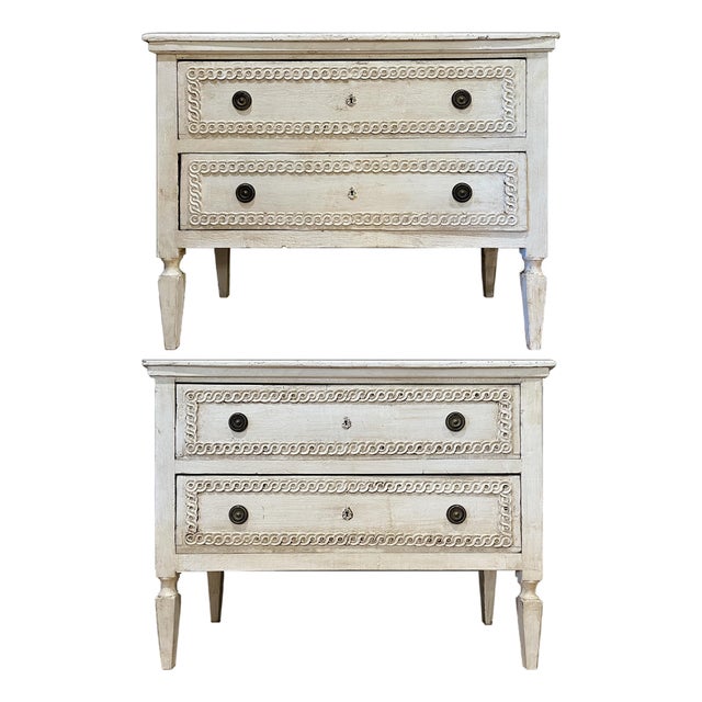 Rare Pair of 19th Century Carved Painted Gustavian Dresser Commodes For Sale