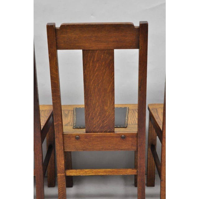Antique Mission Oak Arts & Crafts T-Back Limbert Style Dining Chairs - Set of 4 For Sale - Image 17 of 18