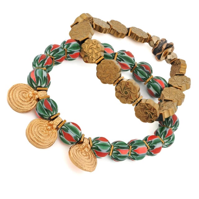 African Mystic Motion Spiral Gold & Hematite Boho Bracelet Set For Sale - Image 3 of 7