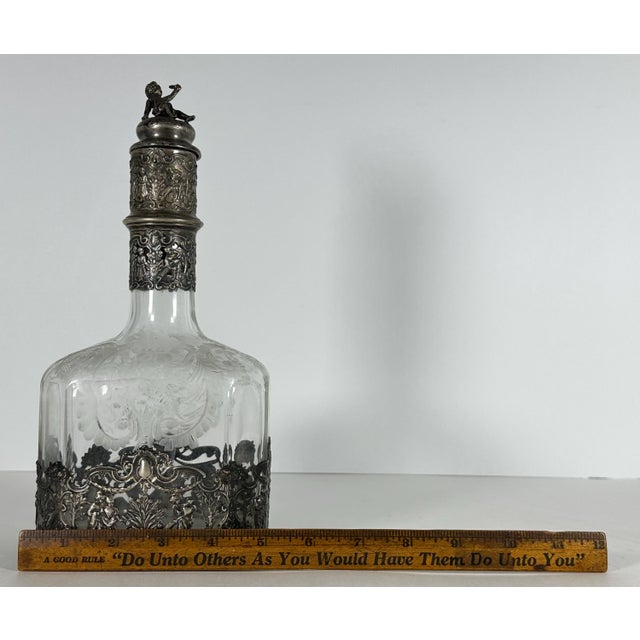 Antique Hanau Silver Mounted Etched Glass Decanter: French Rococo, Georg Roth & Co. For Sale - Image 10 of 10