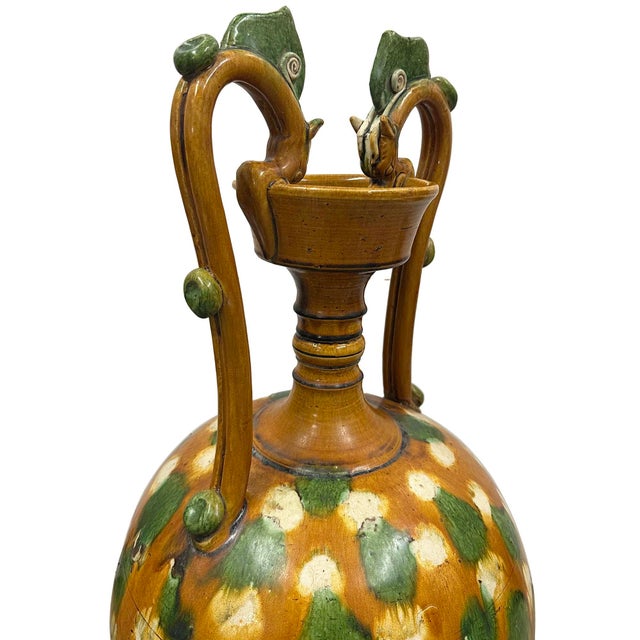 Brown Early 20th Century Chinese Sancai-Glazed Double Dragon-Handled Amphora/Vase For Sale - Image 8 of 13