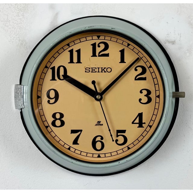 Glass Vintage Blue Ships Wall Clock from Seiko, 1970s For Sale - Image 7 of 18