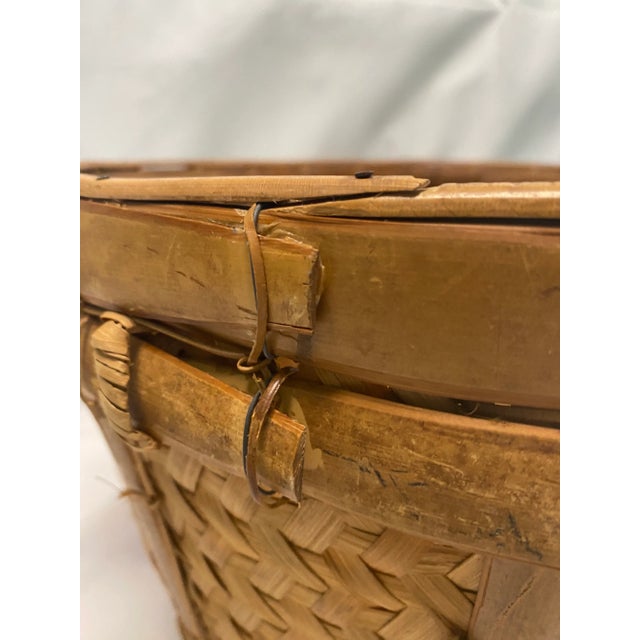 Folk Art Large Vintage Wicker Floor Basket - Handwoven Splint Storage Basket - Rustic Farmhouse Decor For Sale - Image 3 of 12