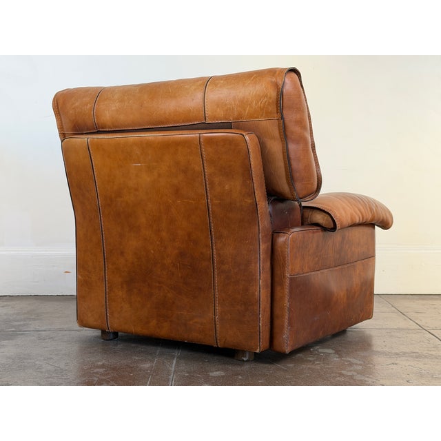Vintage 1970's Attributed to Roche Bobois Leather Lounge Chair With Ottoman Attributed For Sale - Image 11 of 16