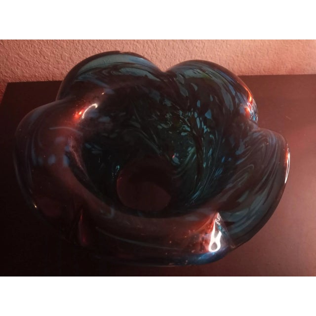 This is a Cobalt Blue Confetti Art Glass 8" Ruffled Bowl. Procured at auction BOX 8