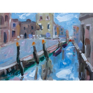 "Canal in Venice" Contemporary Italian Canal Scene Oil Painting For Sale