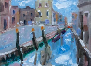 Modern Abstract Seascape, Canal in Venice Oil Painting