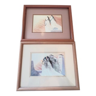 Vintage Native American Cherokee Prints by Bill Rabbit, the Proposal and Songs in the Wind, Set of 2 For Sale