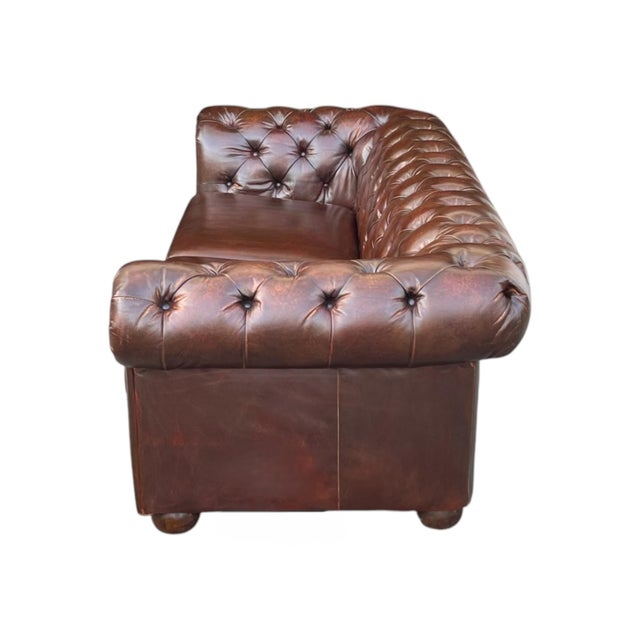 Vintage Cognac Brown Leather Chesterfield Sofa | Deep Tufted English Club Couch For Sale - Image 9 of 14