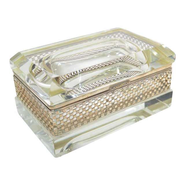 Art Deco Italian Murano Glass & 24k Gold Plate Jewelry Case Mandruzzato Style For Sale