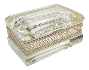 Art Deco Italian Murano Glass & 24k Gold Plate Jewelry Case Mandruzzato Style