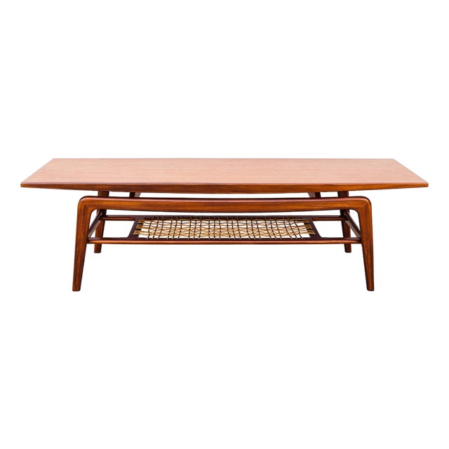Sculptural Danish Modern Two-Tier Floating Top Teak Coffee Table by Arne Hovmand Olsen, Attributed For Sale