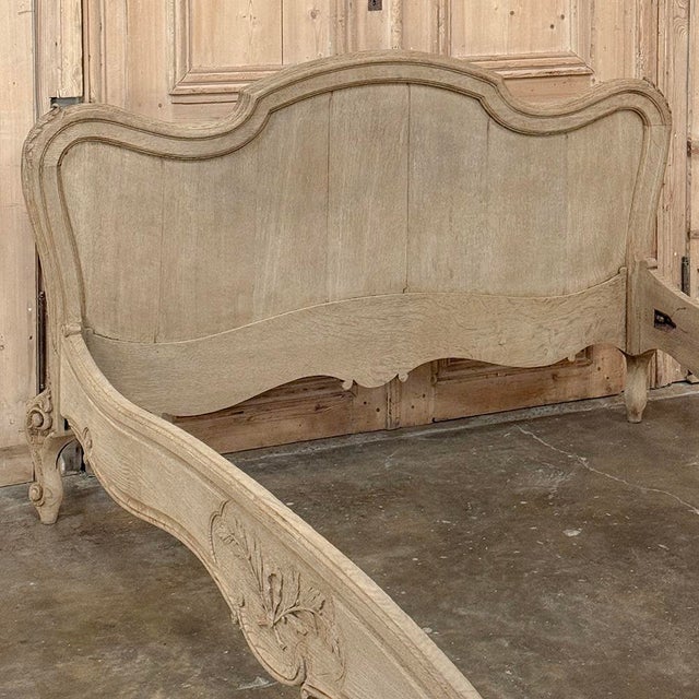 Antique Louis XV Style Stripped Oak Hand-Carved Bed For Sale - Image 13 of 17