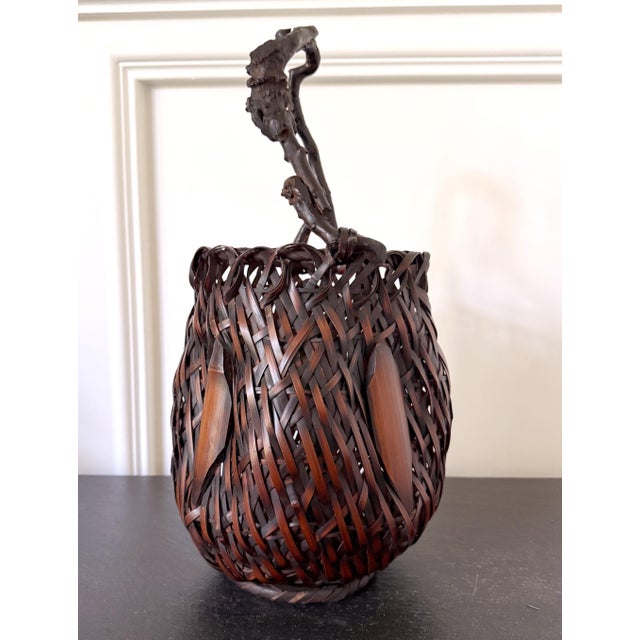 Antique Japanese Bamboo Basket Ikebana Mingei Style For Sale - Image 18 of 18