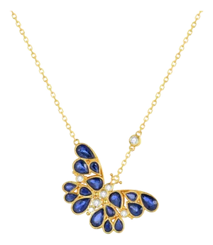 Nina Zhou Sapphire Diamond Butterfly Pendant Necklace in 14k Yellow Gold