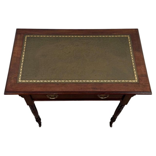 Early 20th Century Antique English Mahogany Writing Table with Green Leather Top For Sale - Image 4 of 12