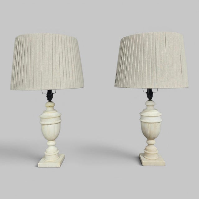 White Vintage Marble Table Lamps, 1920, Set of 2 For Sale - Image 8 of 8