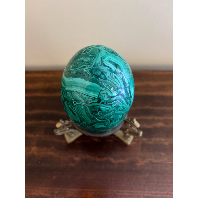 Large Solid Malachite Egg on Neoclassical Brass Stand For Sale - Image 4 of 10