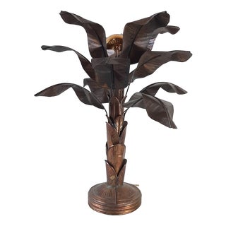 Vintage Brass Banana Plant Table Lamp with Leaves, 1970s For Sale