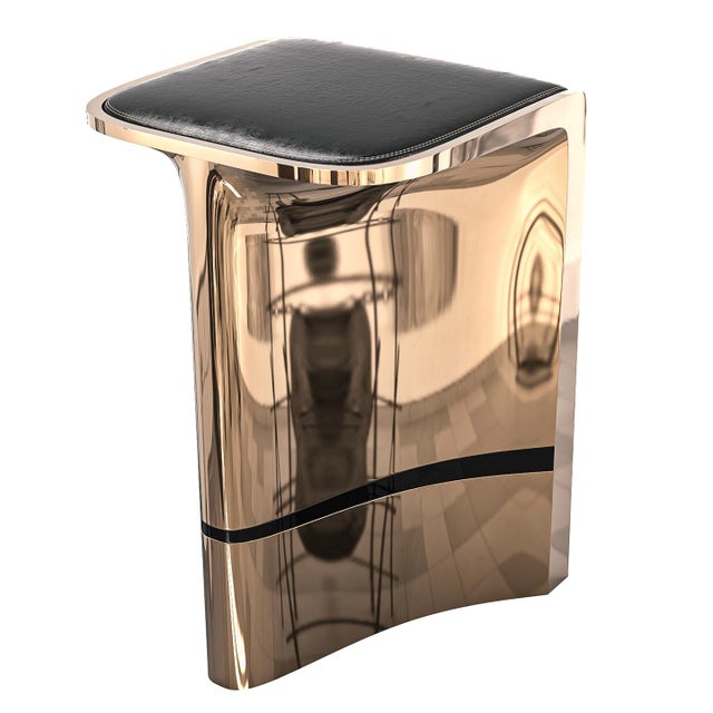 Metal "Lacrima" Bar Stool With Bronze and Stainless Steel Details For Sale - Image 7 of 7