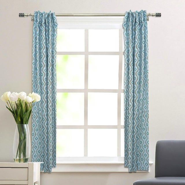 Contemporary Lehriya Floral Handcrafted Viscose Coloured Linen Curtain for Windows Size-54"x72" For Sale - Image 3 of 7