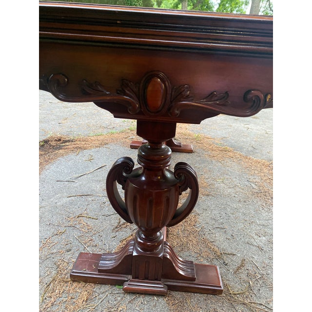 Antique French Style Walnut Flip Top Game Table | Carved Pedestal Console Table | Renaissance Revival Sofa Table | Burl Walnut Entry Table For Sale - Image 10 of 13