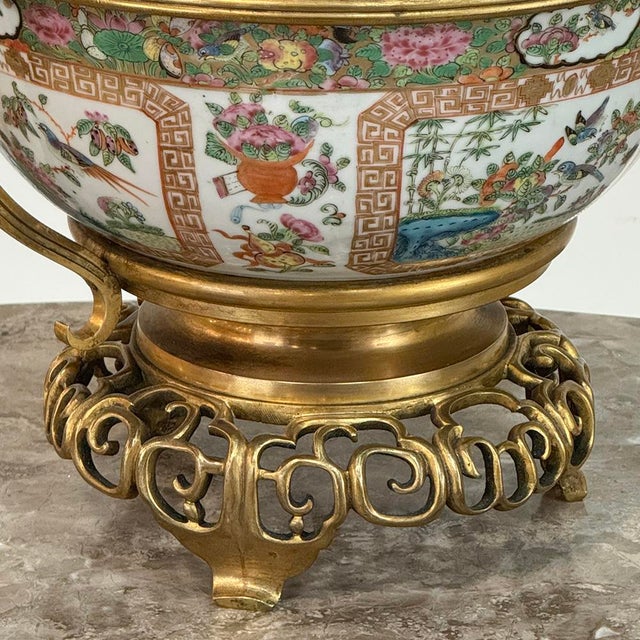 19th Century Chinese Rose Medallion Porcelain Centerpiece With French Bronze Mounts For Sale - Image 9 of 18