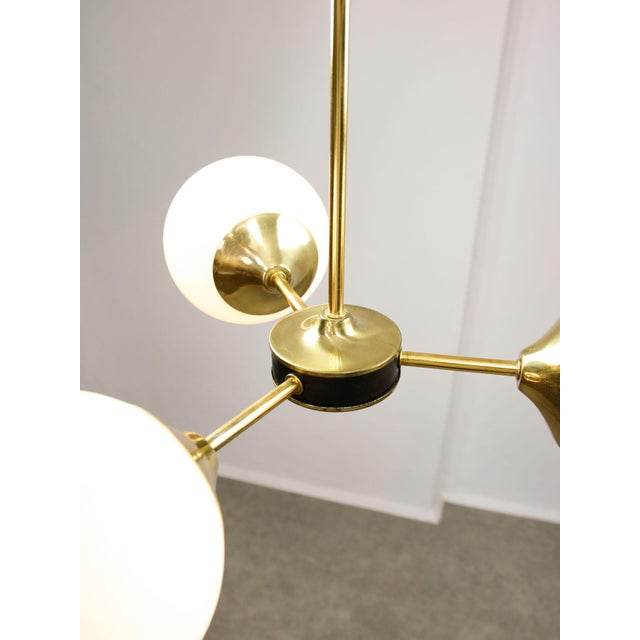 Mid-Century Modern Italian Pendant Light in Brass and Opaline Glass, 1960s For Sale - Image 4 of 17