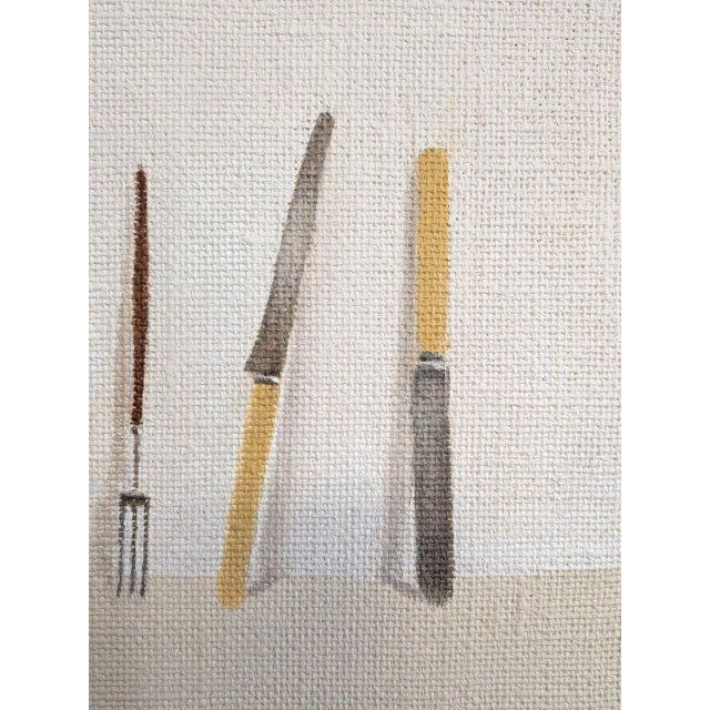 2026 Contemporary 'Knives and Forks No.3' Minimalist Still Life Oil Painting by British Artist Brendan Lancaster, Unframed For Sale - Image 9 of 10