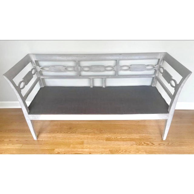 19th Century Swedish Gustavian-Style Bench With Custom Sunbrella Cushion For Sale - Image 10 of 10