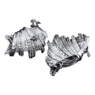 Antique Victorian Silver Salt or Butter Dishes with Cast Shell Decor from Stephen Smith, 1866, Set of 2 For Sale