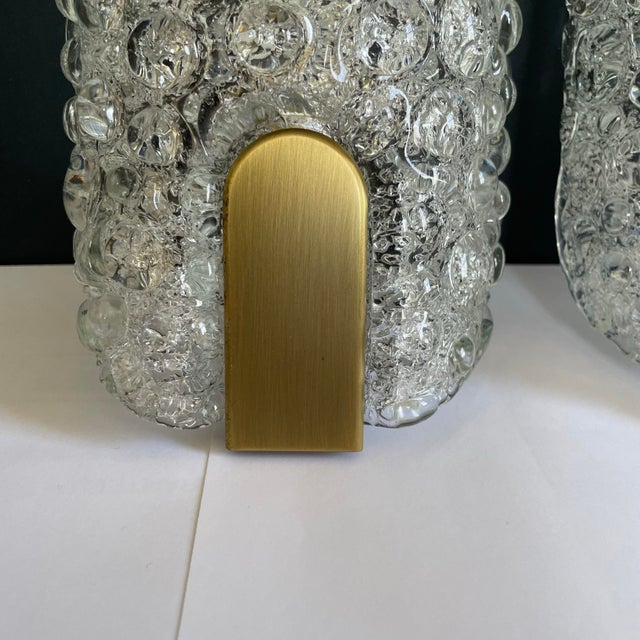 Vintage 70’s Hillebrand Bubble Murano Ice Glass Wall Sconces Lamps Light Fixtures - a Pair For Sale In New York - Image 6 of 7