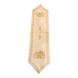 57"x 14.5" Vintage Embroidered Table Runner Traditional Greek Mediterranean Gold Beige
