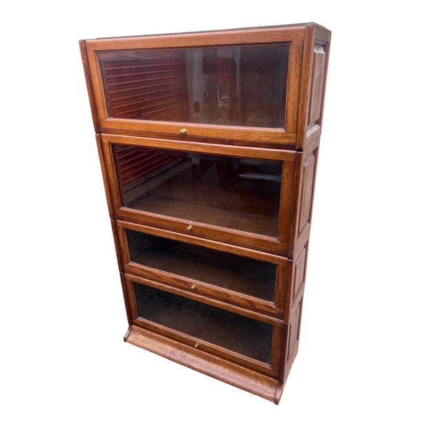 Brown Leaded Glass Oak Barrister Bookcase For Sale - Image 8 of 17