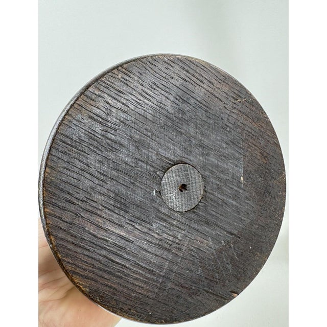 Pair of Antique English Oak Barley Twist Candlesticks With Brass Inserts, 12.5" For Sale - Image 4 of 6