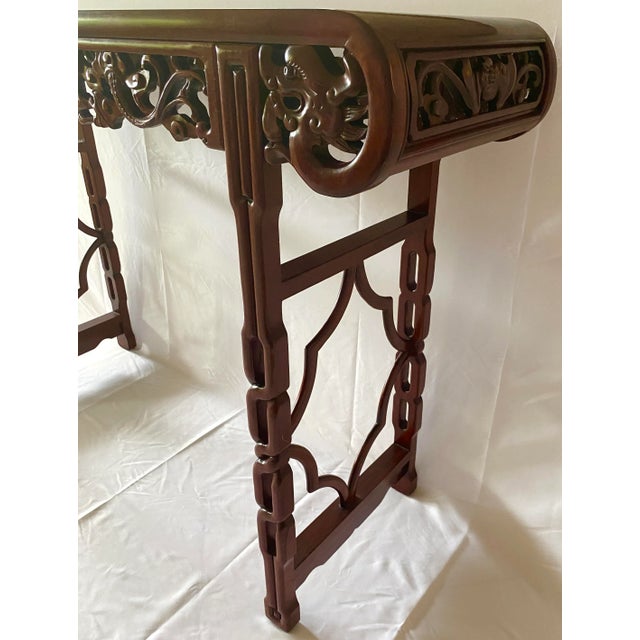 Early 20th Century Large Chinese Hand Carved Altar Table or Rosewood Console Table or Entry Table For Sale - Image 5 of 12