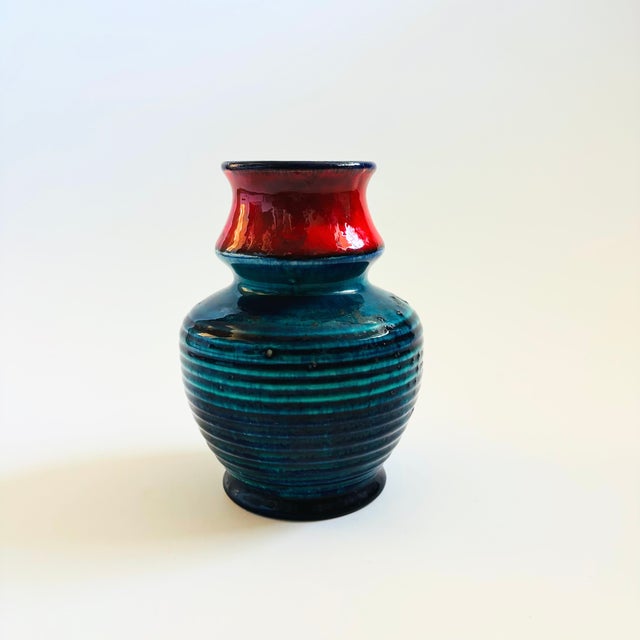 Mid 20th Century Mid Century West German Pottery Vase by Bay Keramik - Red and Blue For Sale - Image 5 of 10