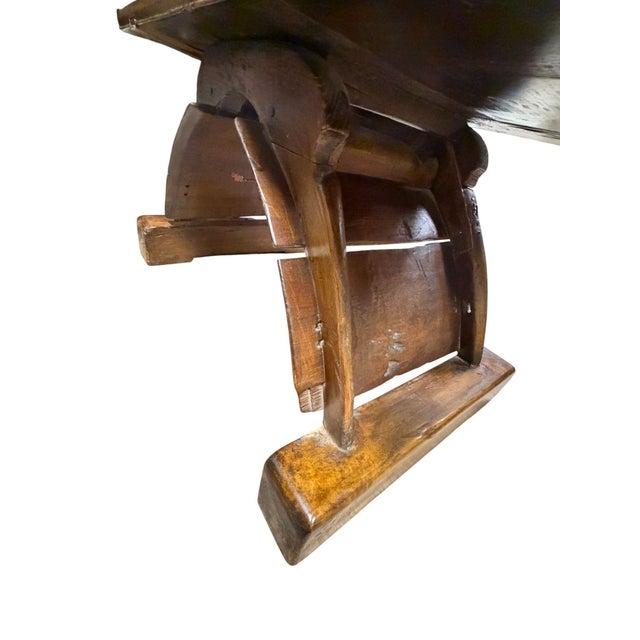 Brown Early 20th Century Primitive Gothic Revival Flanged Top Wood Bench For Sale - Image 8 of 13