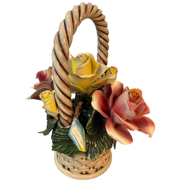 Capodimonte Vintage Italian Capodimonte Floral Basket With Twisted Handle For Sale - Image 4 of 5