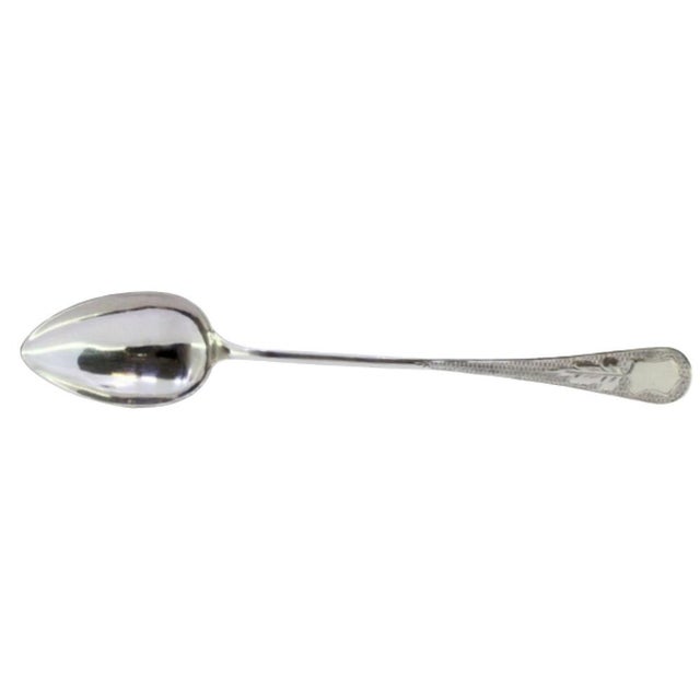 Silver Rice and Serving Spoon in Guilloche Silver with Engraved Acanthus Flower and Monogram Card For Sale - Image 8 of 8